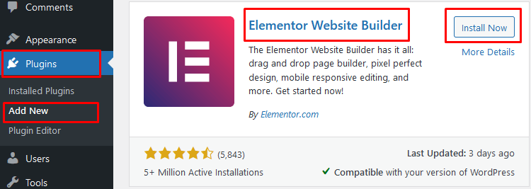 How to create a local WordPress website with XAMPP - install elementor