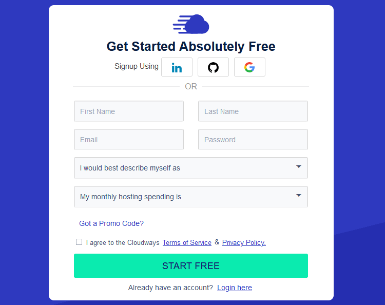 Cloudways Free Trial - Sign up
