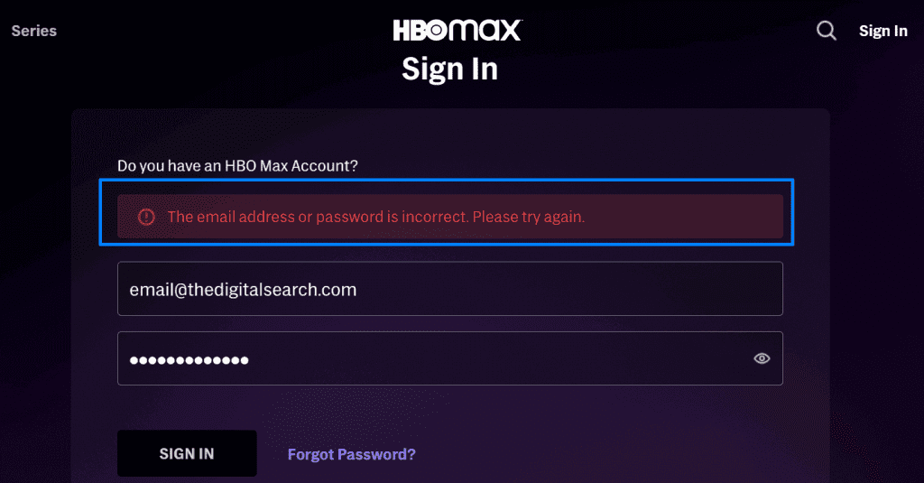 Can't Log in to HBO Max - check login credentials